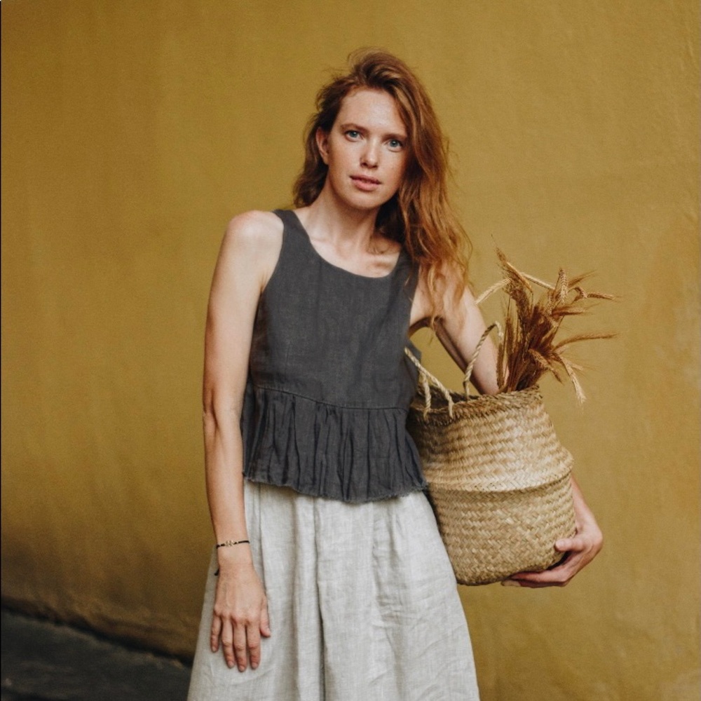 Pavietra (Etsy) Linen Ruffle Tank Top XXS